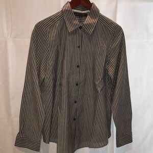 Lafayette 148 Gray And White Striped Button Down Shirt | Size 6